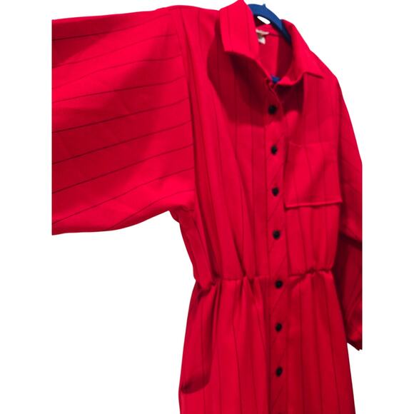 Vintage 1980s Sears“The Fashion Place” Red Striped Shirt Dress – Size 16 (union) - Picture 4 of 16